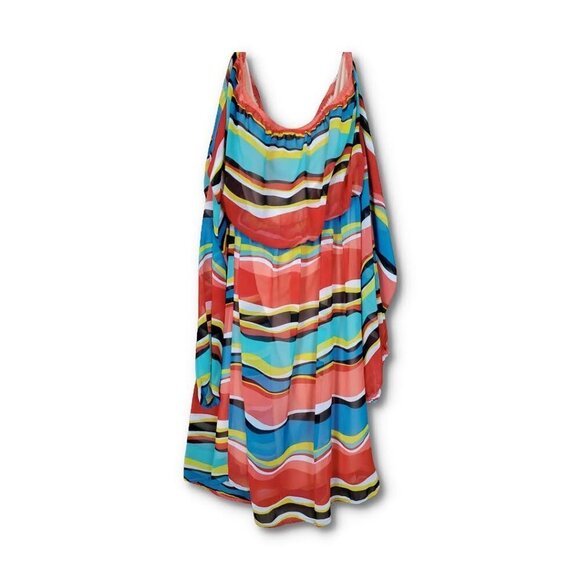 🚨016 Rachel Kate 3/4 Sheer Sleeve Off Shoulder Stripe Tunic Top - Picture 3 of 5